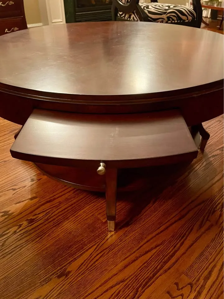 Elegant Round Rich Dark Wood Cocktail Coffee Table image indicator(3)