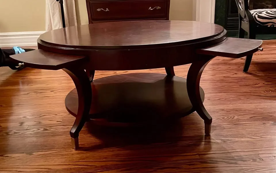 Elegant Round Rich Dark Wood Cocktail Coffee Table image indicator(4)