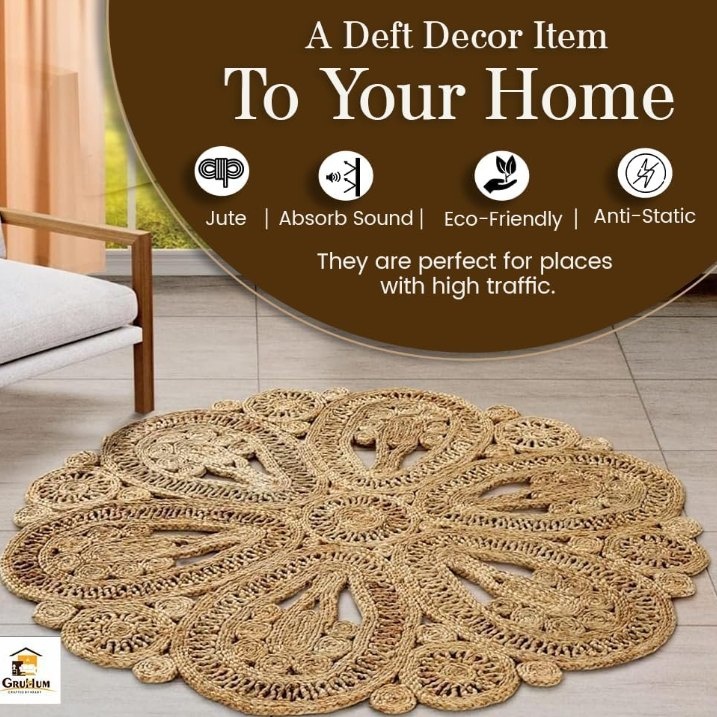 Handwoven Jute Area Rug 6 feet Round - photo 2