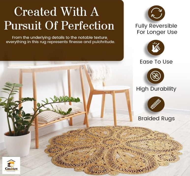 Handwoven Jute Area Rug 6 feet Round - photo 3