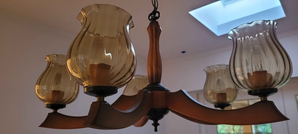 Vintage oak or teak MCM antique wooden chandelier - photo 2