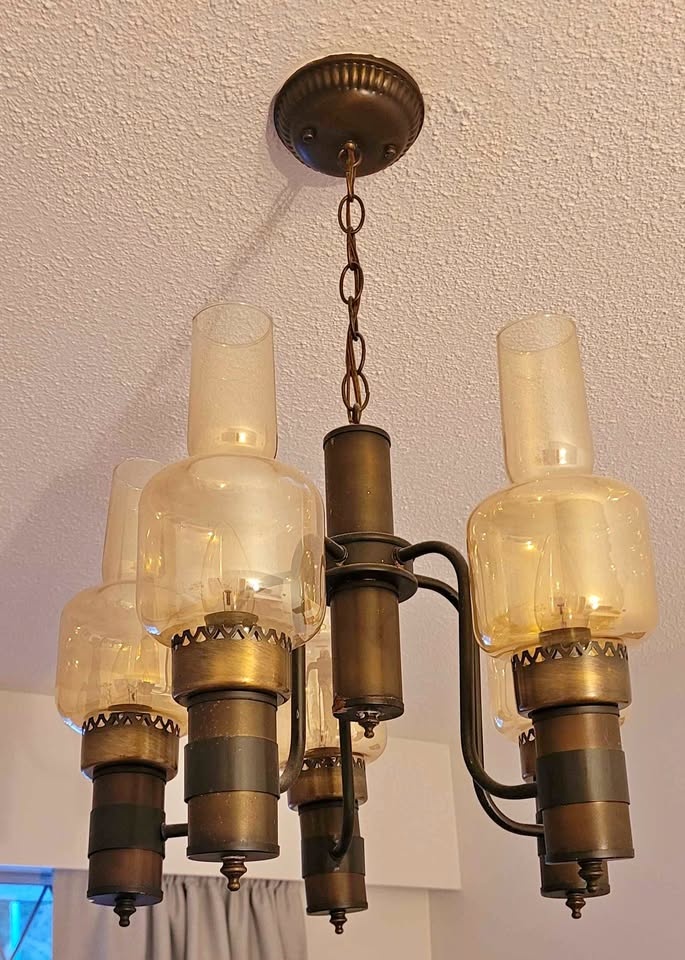 Vintage retro antique brass metal chandelier