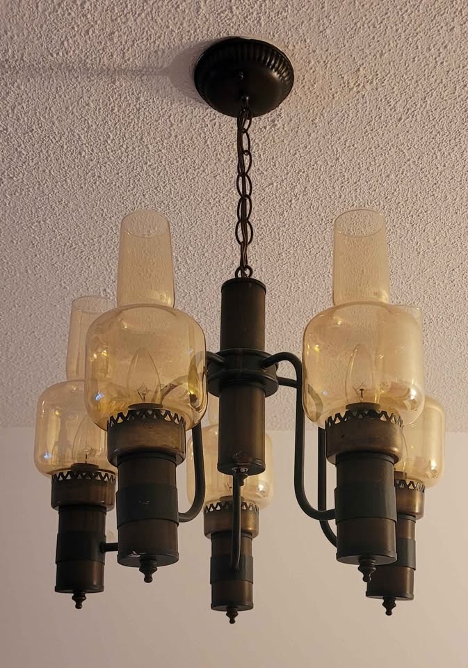 Vintage retro antique brass metal chandelier - photo 2