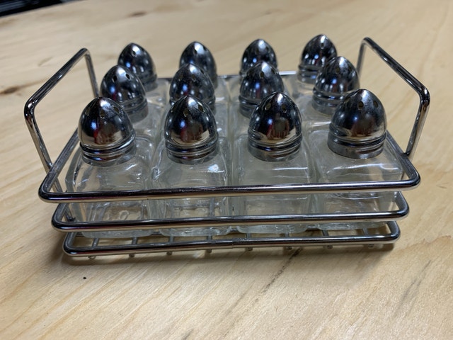 Salt and Pepper Shakers with Rack