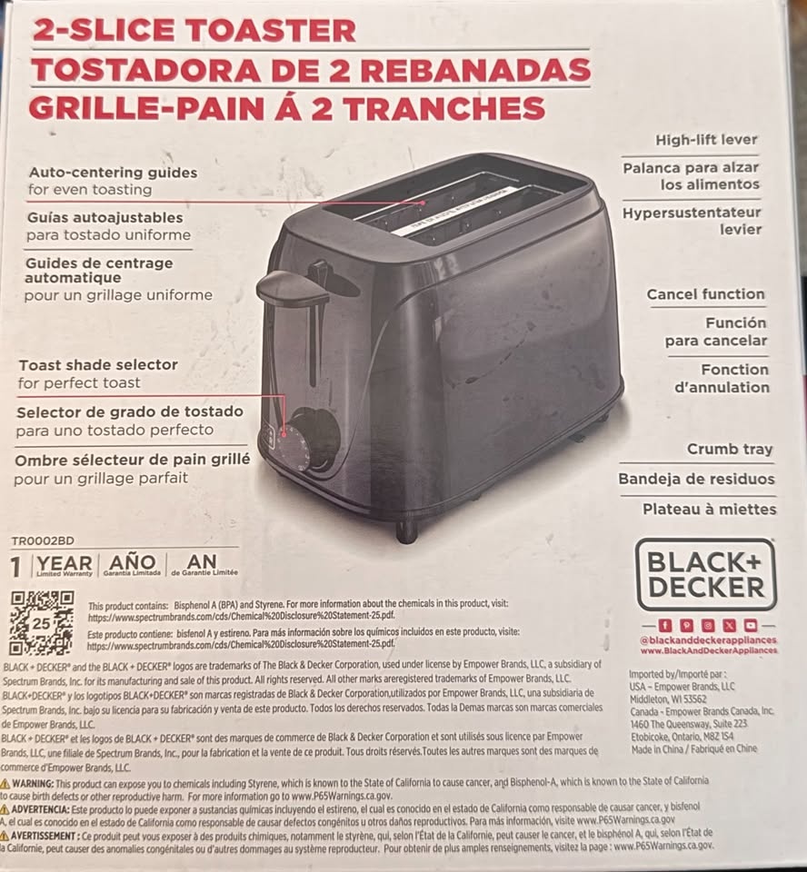 BNIB Black + Decker 2-Slice Toaster – Never Used! - photo 2