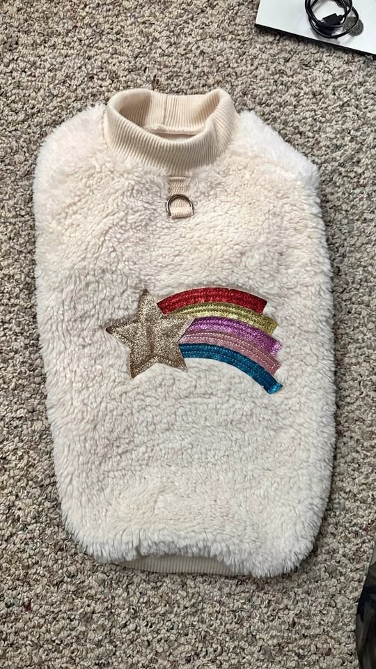 Like New! Petcircle Thick Sherpa Dog Sweater - Rainbow Star Patc