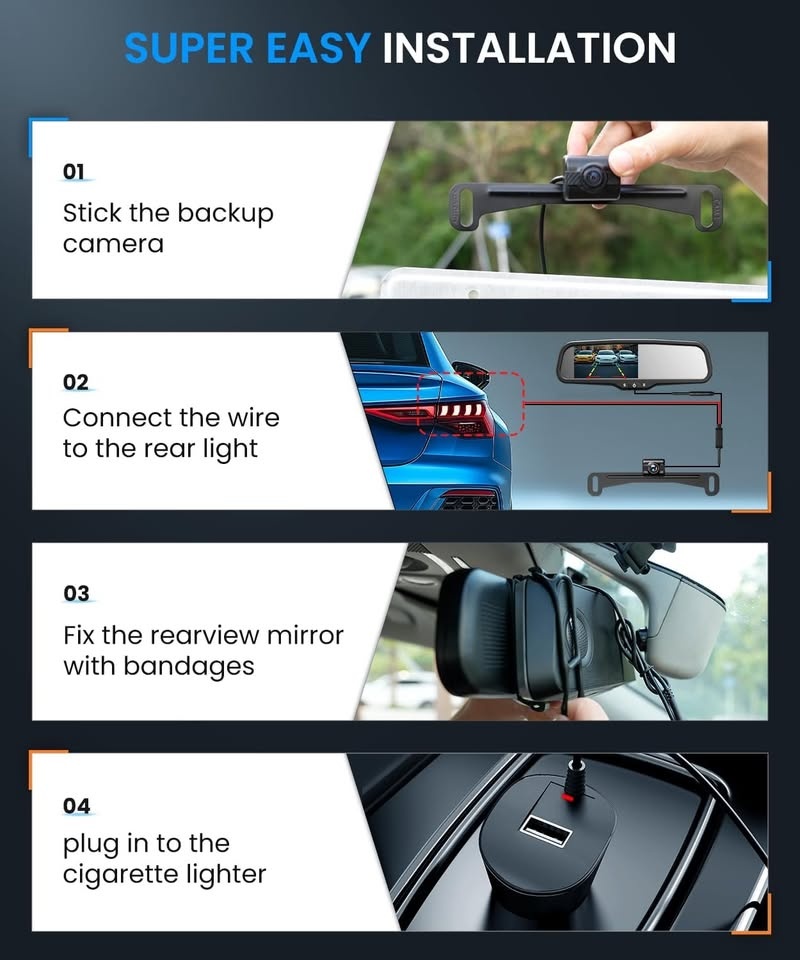 Rear view mirror backup camera, Night vision, light sensing disp - photo 2