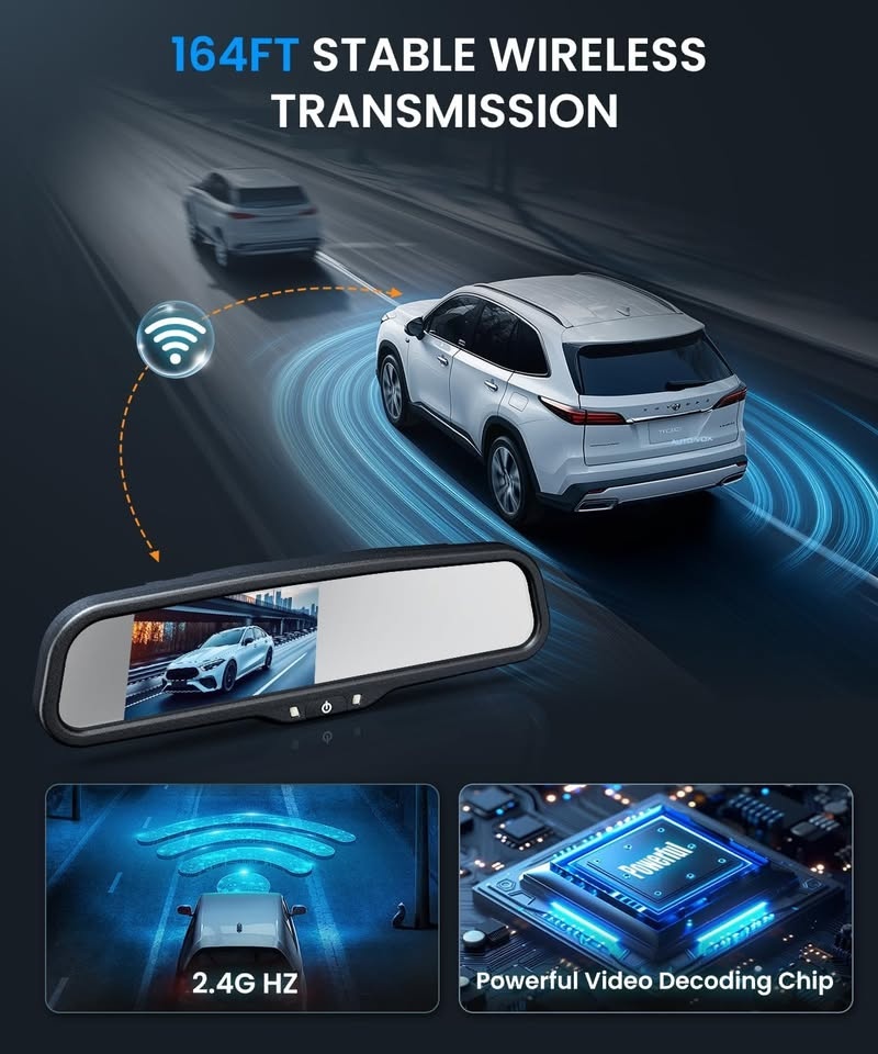 Rear view mirror backup camera, Night vision, light sensing disp - photo 3