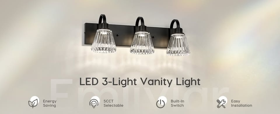 Bathroom Vanity Light - 3 LED Lights - Black - New - photo 2