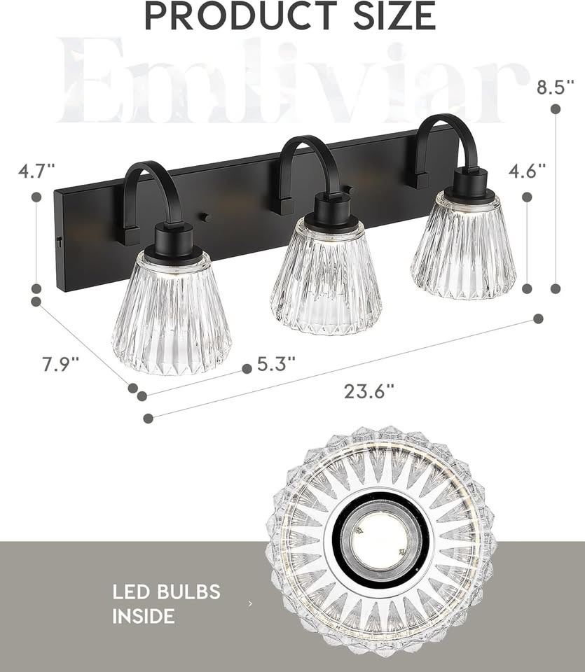 Bathroom Vanity Light - 3 LED Lights - Black - New - photo 4