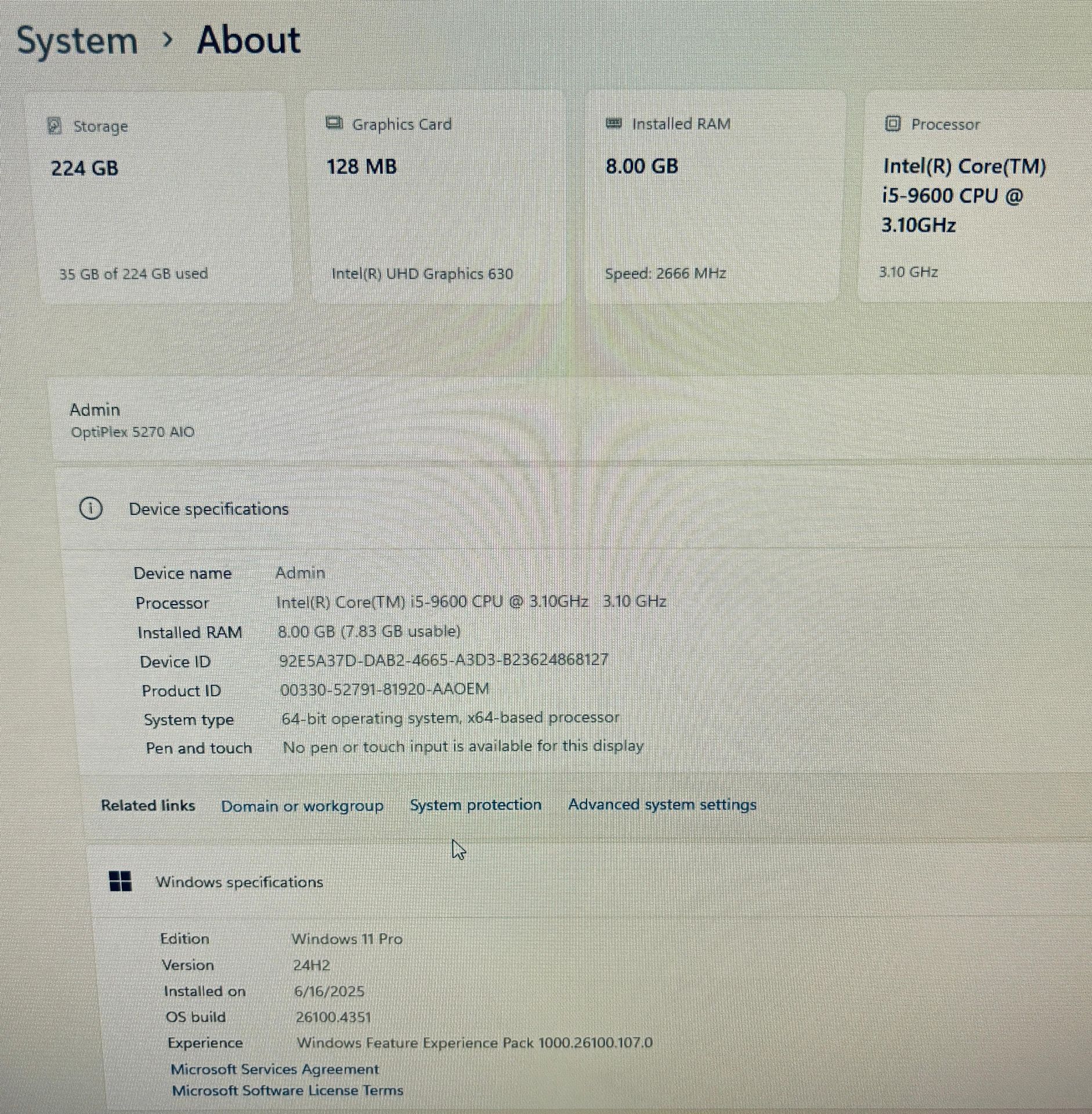 DELL OPTIPLEX 5270 All IN ONE PC i5-9600u 8GB 250GB SSD - photo 2