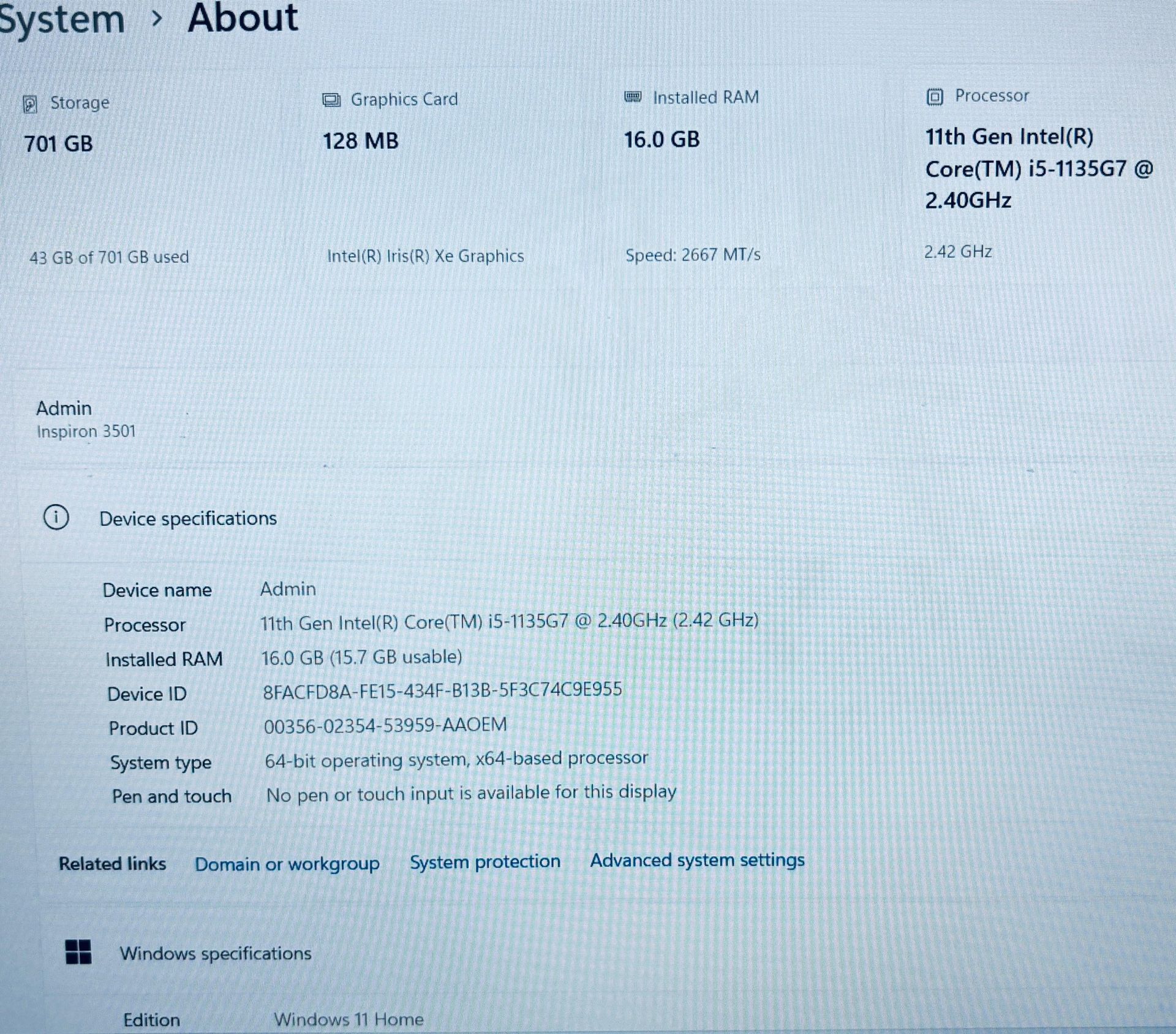 Dell Inspiron 3501 15.6” 2022 Core i5 16GB 256GB SSD - photo 3