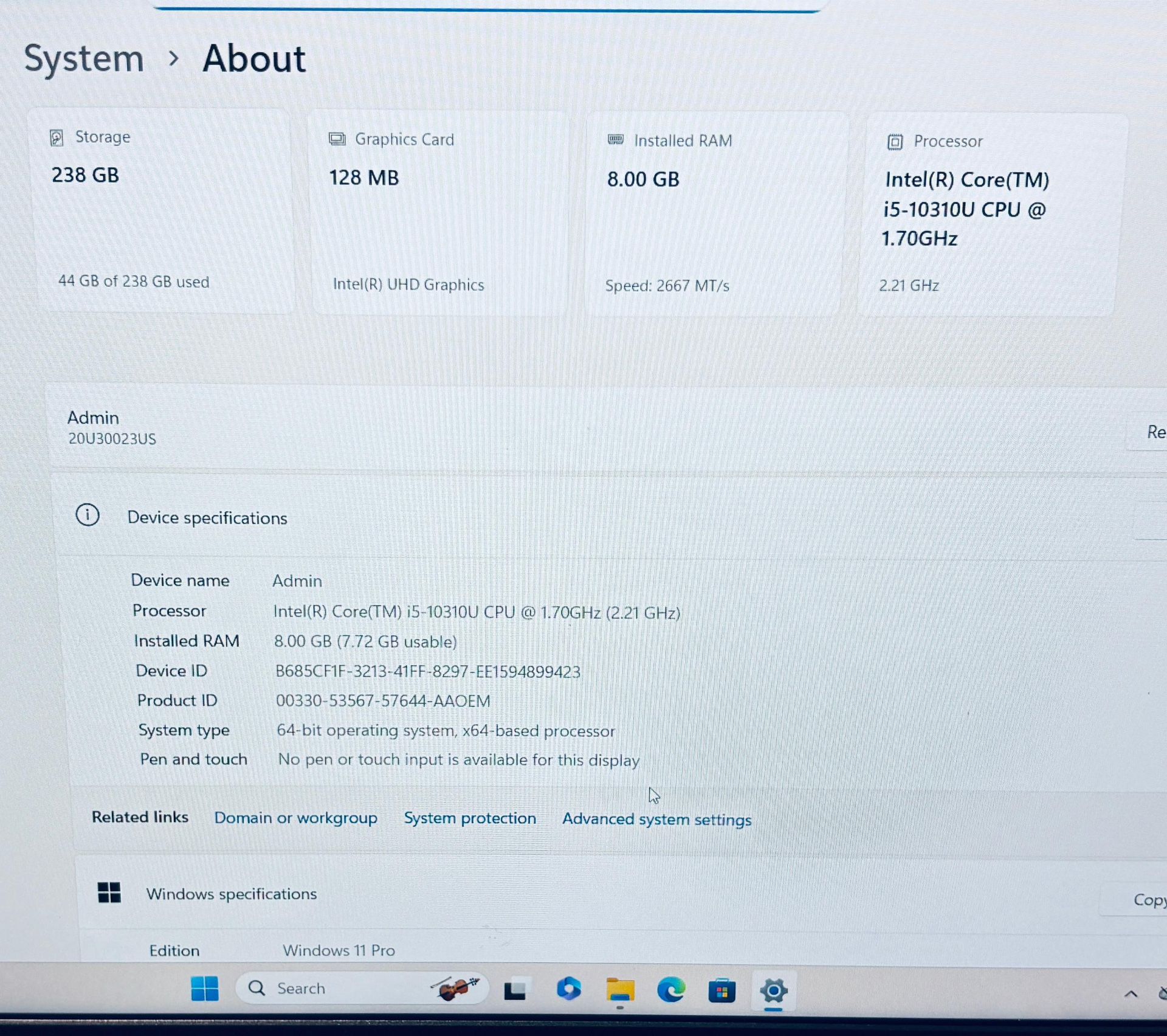 LENOVO L15 Core i5-10310u 8GB 256GB SSD Windows 11 Pro - photo 2