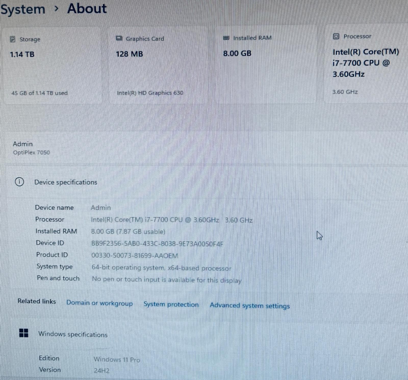 Dell Optiplex 7050 i7-7700 8GB 256GB SSD + 1TB HDD Win11 - photo 3
