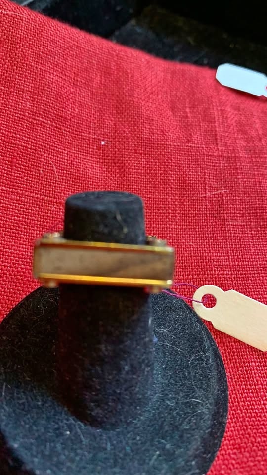 Square fashion ring with wood design, screws and VITALY etched o