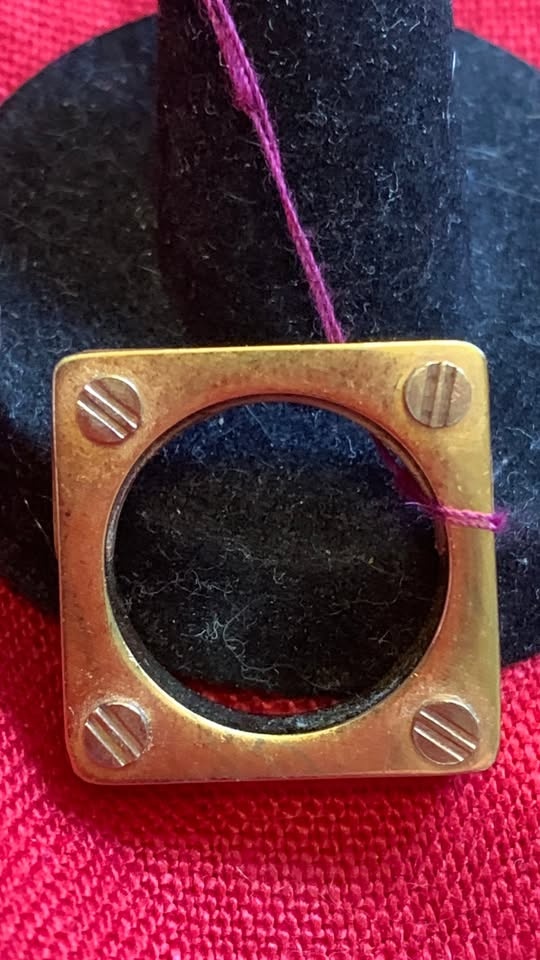 Square fashion ring with wood design, screws and VITALY etched o - photo 3