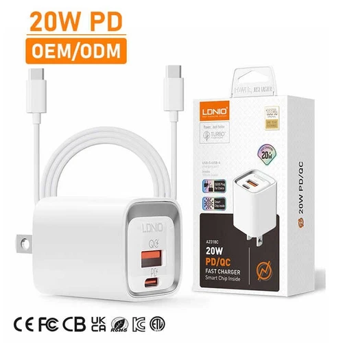 20W PD/QC Fast Charger with USB-C & USB-A Ports