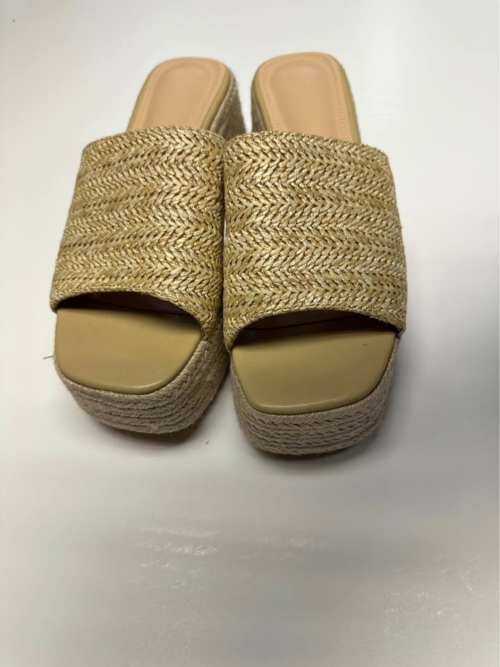 Woven Raffia Jute Espadrille Platform Wedge Slide Sandals Mules