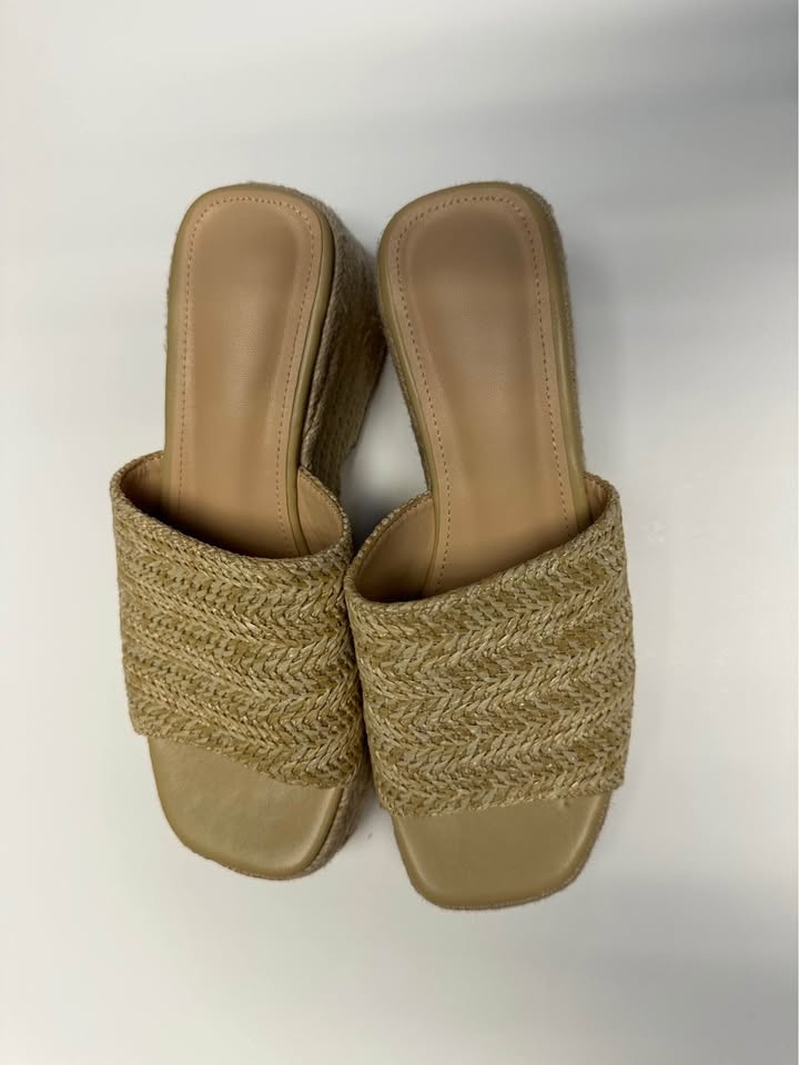 Woven Raffia Jute Espadrille Platform Wedge Slide Sandals Mules - photo 2