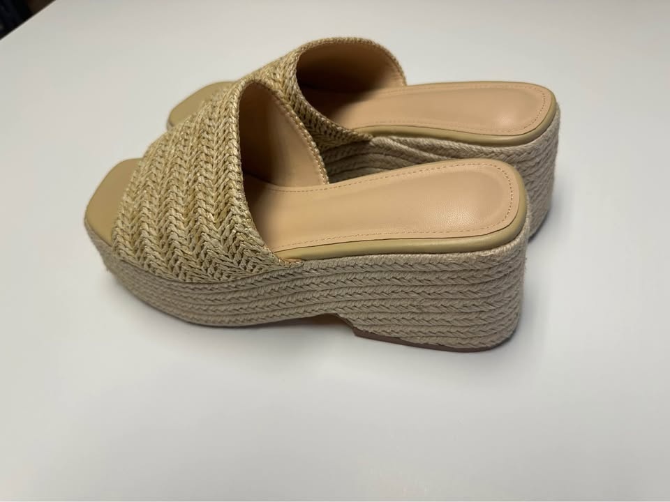 Woven Raffia Jute Espadrille Platform Wedge Slide Sandals Mules - photo 3