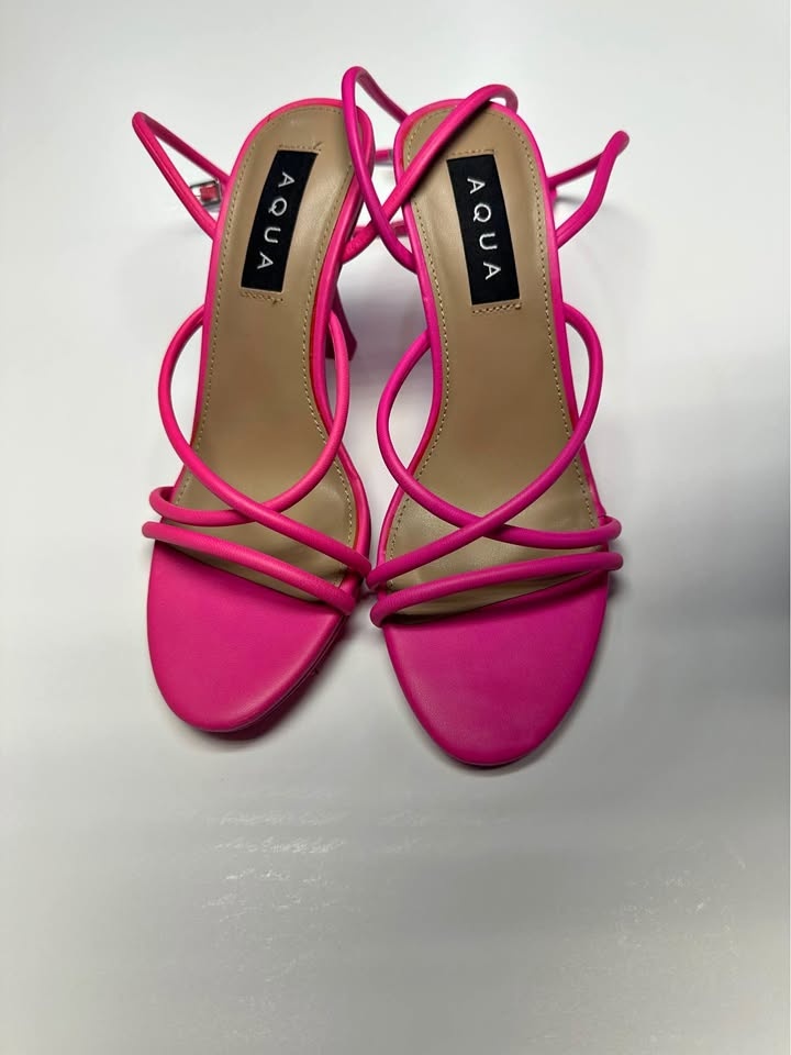 Hot Pink Strappy Lace-Up Ankle Heels