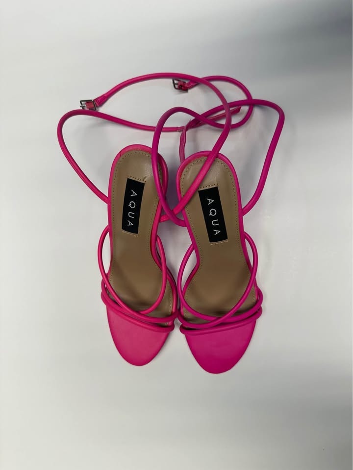 Hot Pink Strappy Lace-Up Ankle Heels - photo 2