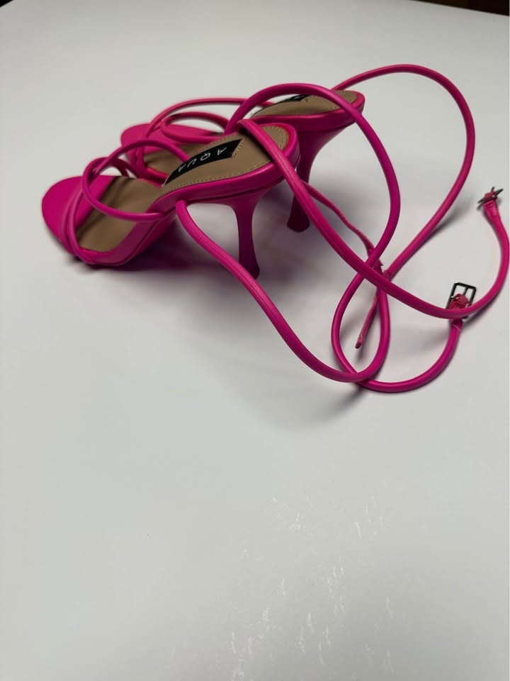 Hot Pink Strappy Lace-Up Ankle Heels - photo 3