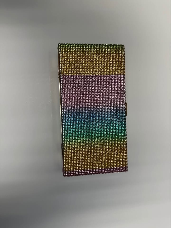 Rainbow Rhinestone Crystal Evening Clutch Box Bag w/ Chain - photo 4