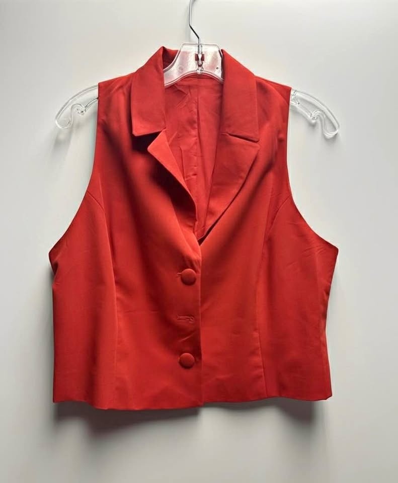 Red Cropped Blazer Vest & Pleated Mini Skirt Matching Set