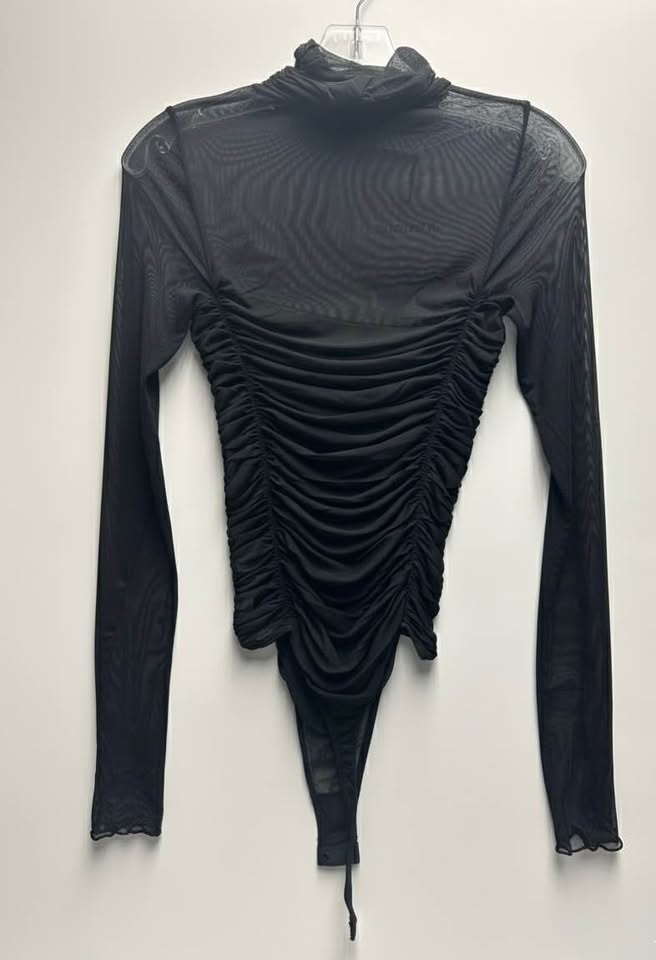 REVOLVE Black Mesh Ruched Long Sleeve Bodysuit - photo 2