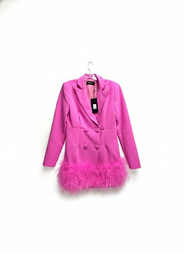 NWT Hot Pink / Fuchsia Feather Trim Blazer Mini Dress