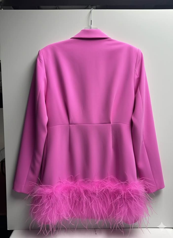 NWT Hot Pink / Fuchsia Feather Trim Blazer Mini Dress - photo 2
