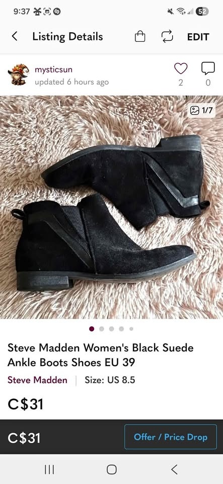 Steve Madden Black Suede ankle boots eu 39 us 8.5