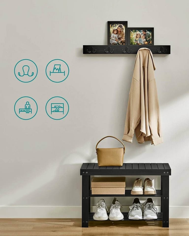 Wall Shelf + Shoe Bench (Black) – New in Box