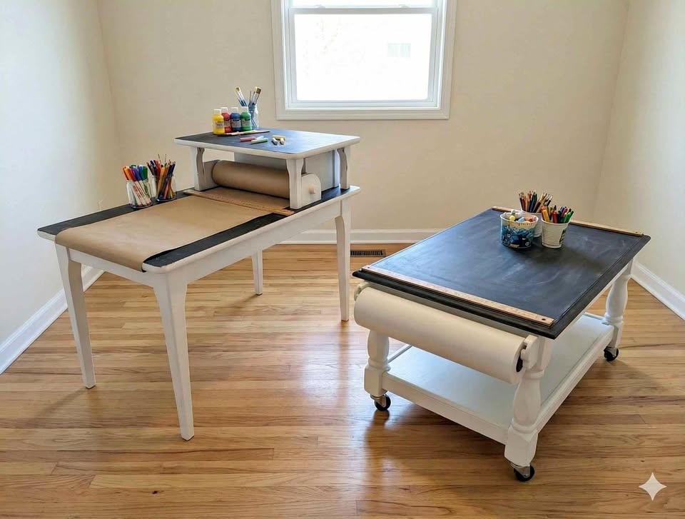 Kids Art Tables – Fully Loaded! Paper Rolls & Chalkboard