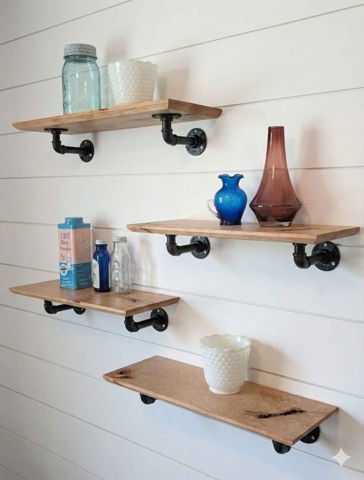 Unique Live-Character Maple Shelves + Industrial Hardware