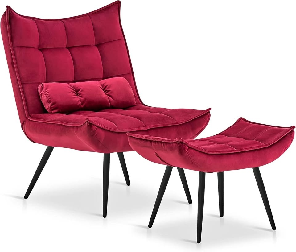 Accent Chair with Ottoman (Burgundy)