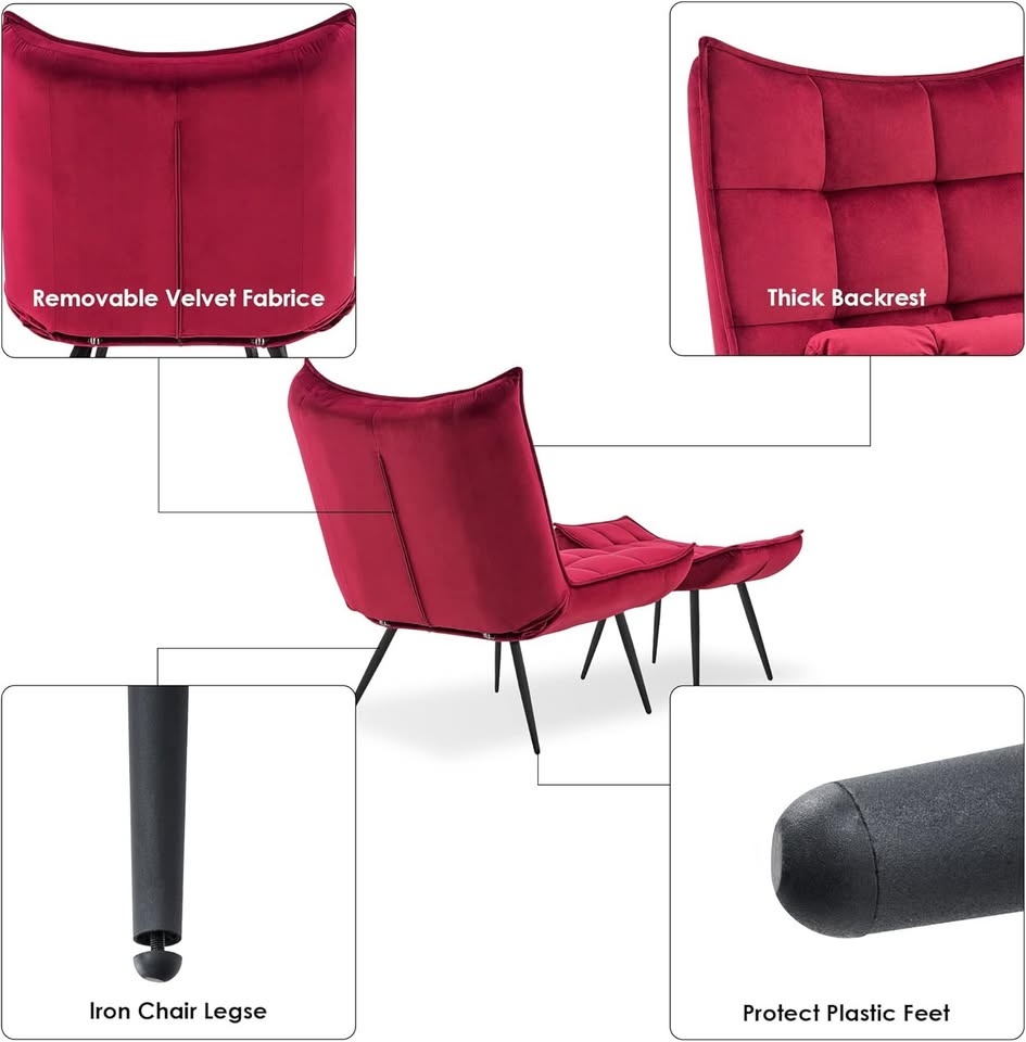 Accent Chair with Ottoman (Burgundy) - photo 2