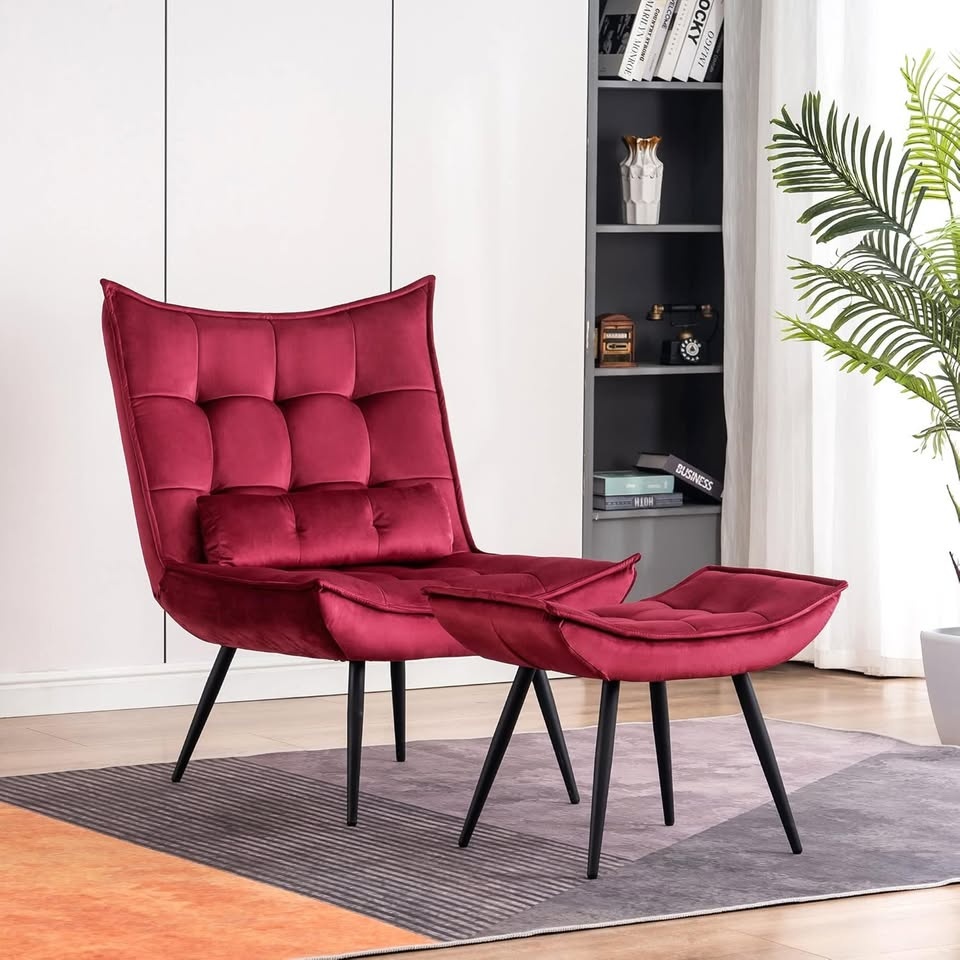 Accent Chair with Ottoman (Burgundy) - photo 5