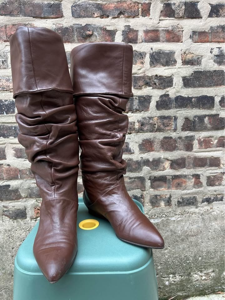 HUGO BOSS Vintage Y2K brown leather knee high boots SIZE 38 US 7 - photo 3