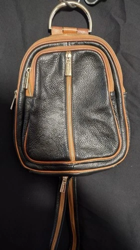 Valentina Gold Backpack Shoulder Bag Brown/Tan Zipper