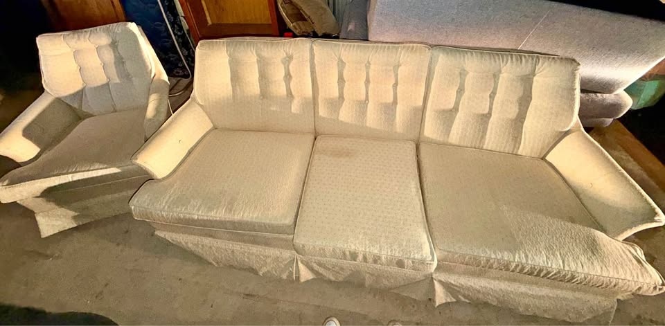 Vintage Cream Sofa & Armchair Set (AS-IS) – $100 OBO