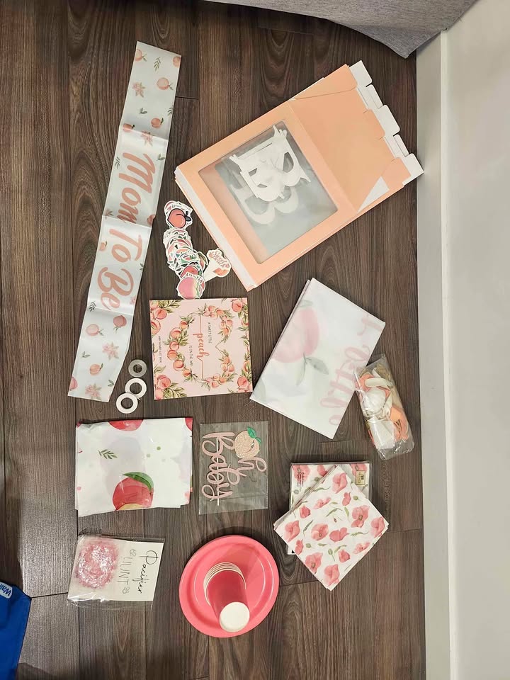 Peach theme baby shower decorations, games, bundle