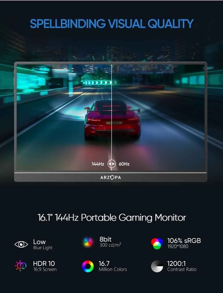 ARZOPA 16.1" 144Hz Portable Gaming Monitor - photo 3