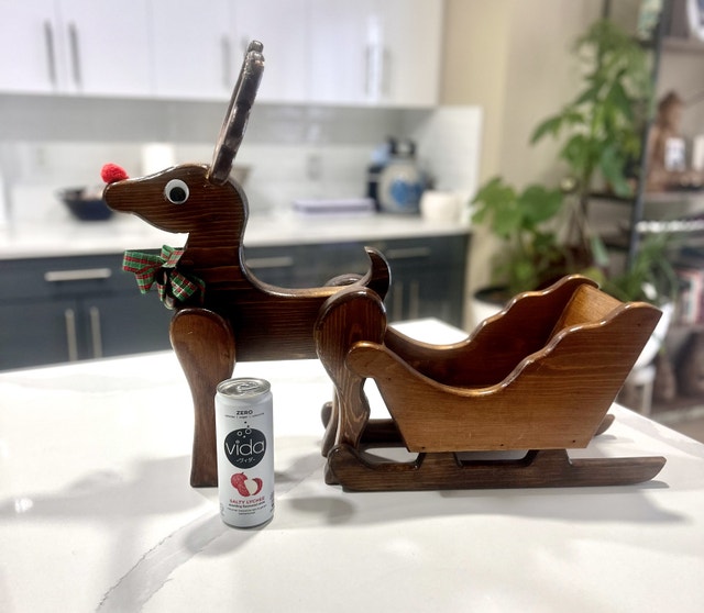 Large hand carved Wooden Reindeer Sleigh