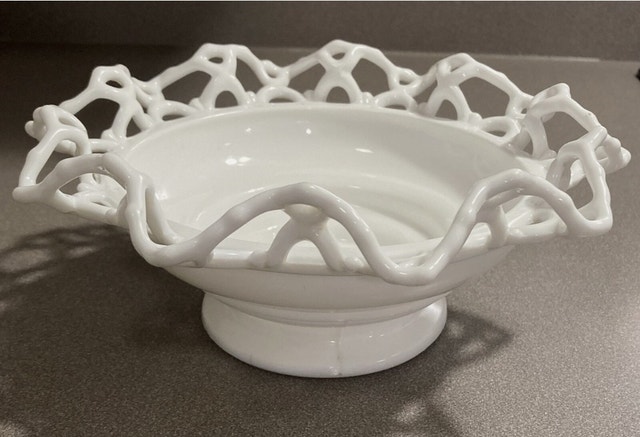 Atterbury Lace Vintage Bowl Milk Glass Pedestal Bowl