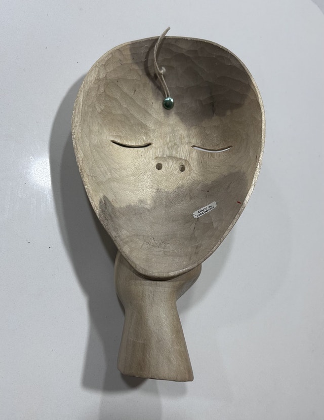Hand Carved Wooden Face Statue - photo 2