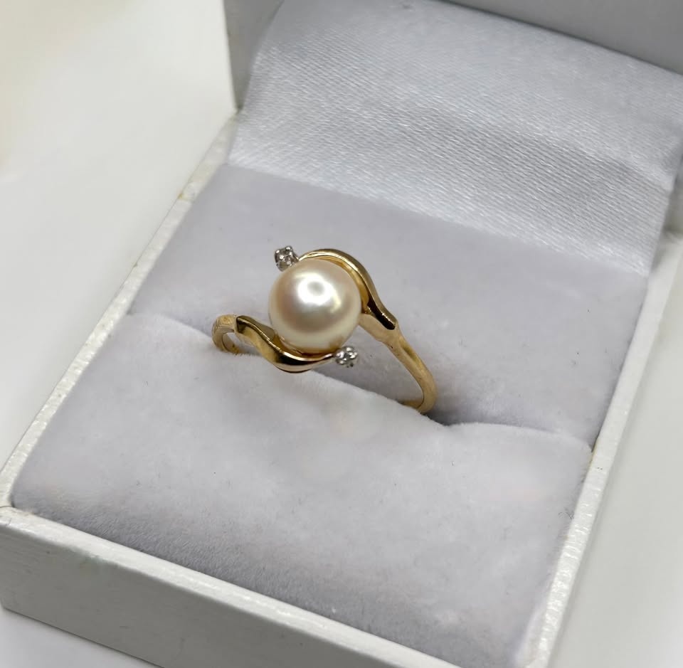10K Yellow Gold Ring With Pearl & Diamonds - photo 3
