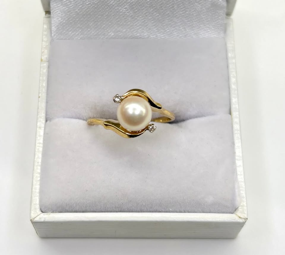 10K Yellow Gold Ring With Pearl & Diamonds - photo 4
