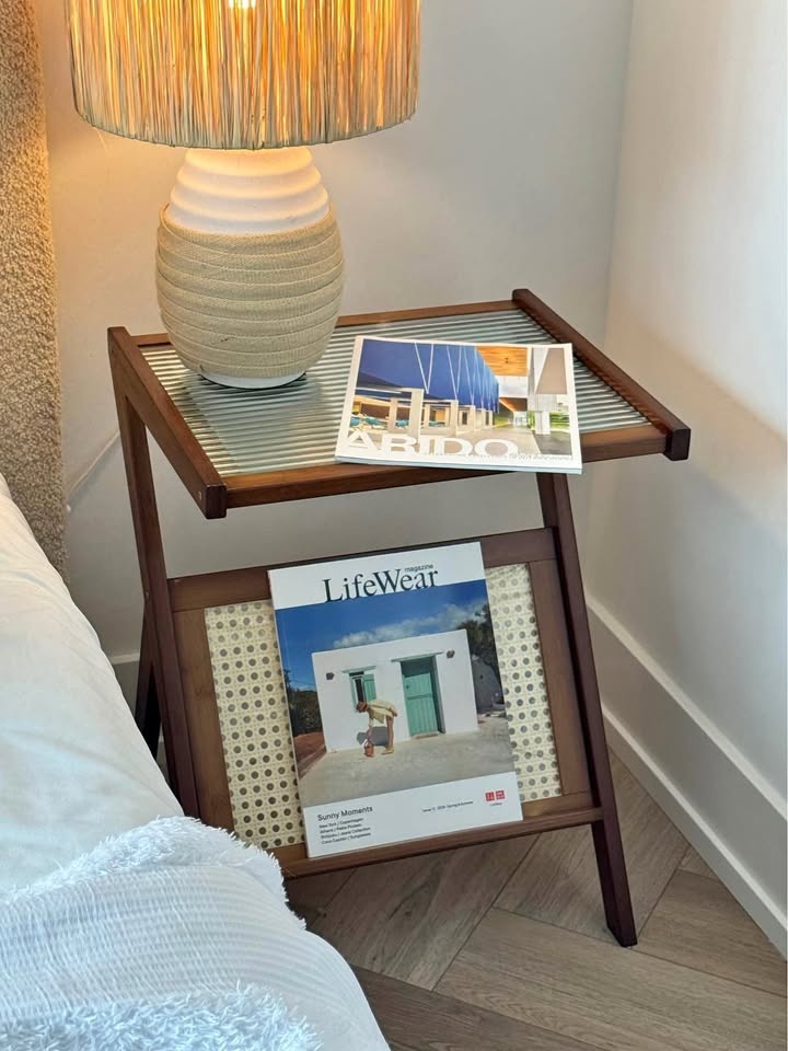 Glass Top Bamboo Side Table